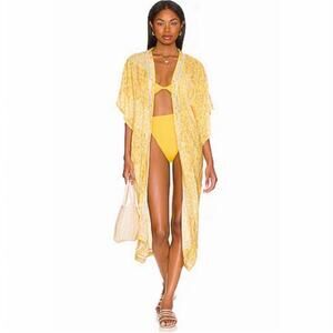 Revolve‎ Ultra Soft Plush Kimono Yellow-Size M/L-NWT-Floral Design